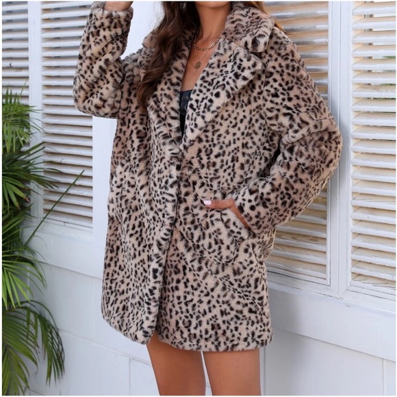 Cozy Leopard Print Vegan Fur Jacket Coat - Picture 2 of 4